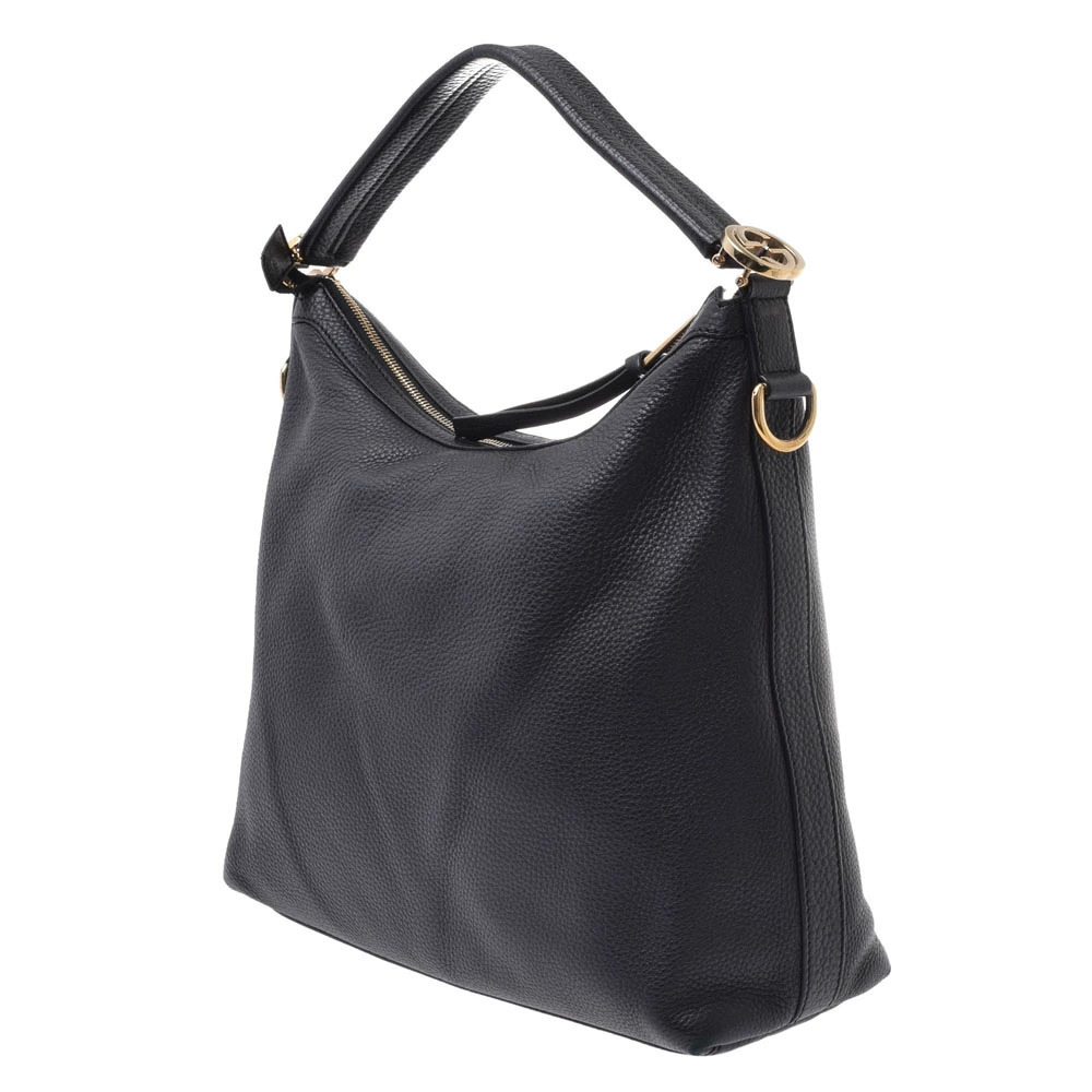 Gucci black bag leather hobo Miss GG calfskin pebbled